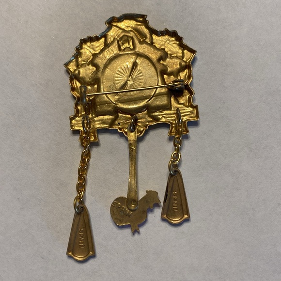 Vintage Spain Gold Tone Cuckoo Clock Brooch Pin - Picture 5 of 16